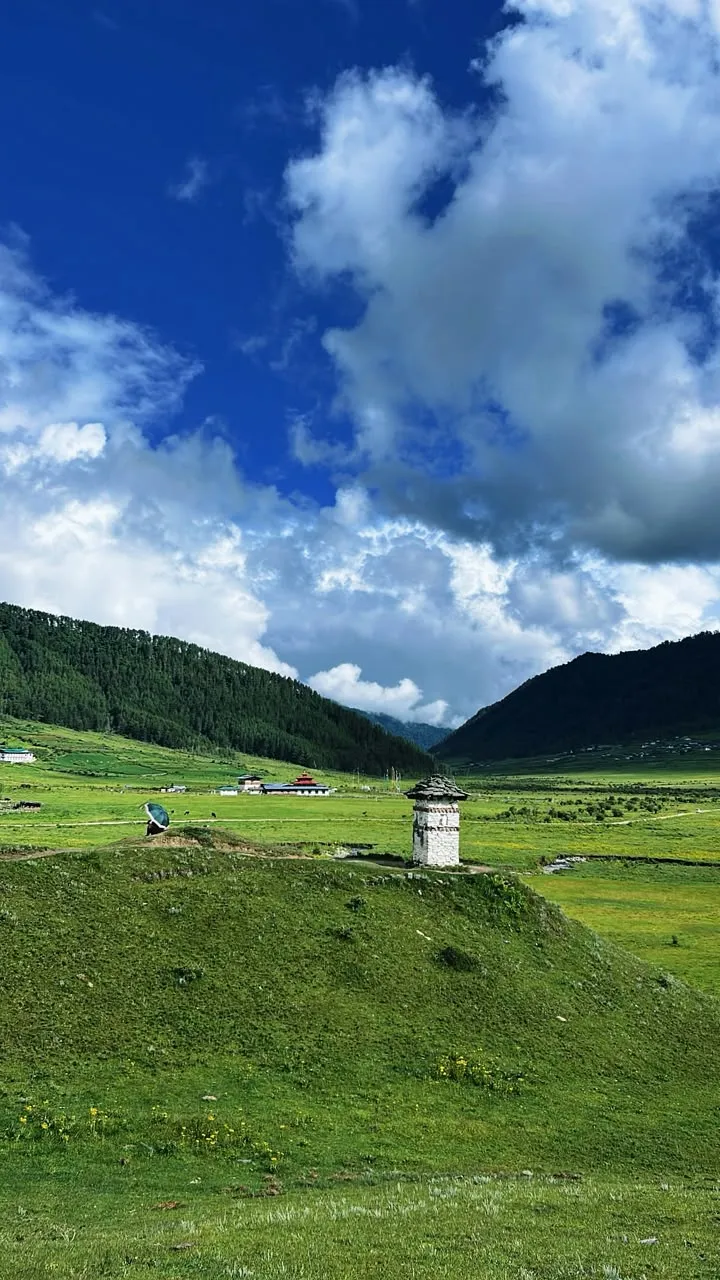 Green Phobjikha valley with a chorten and village