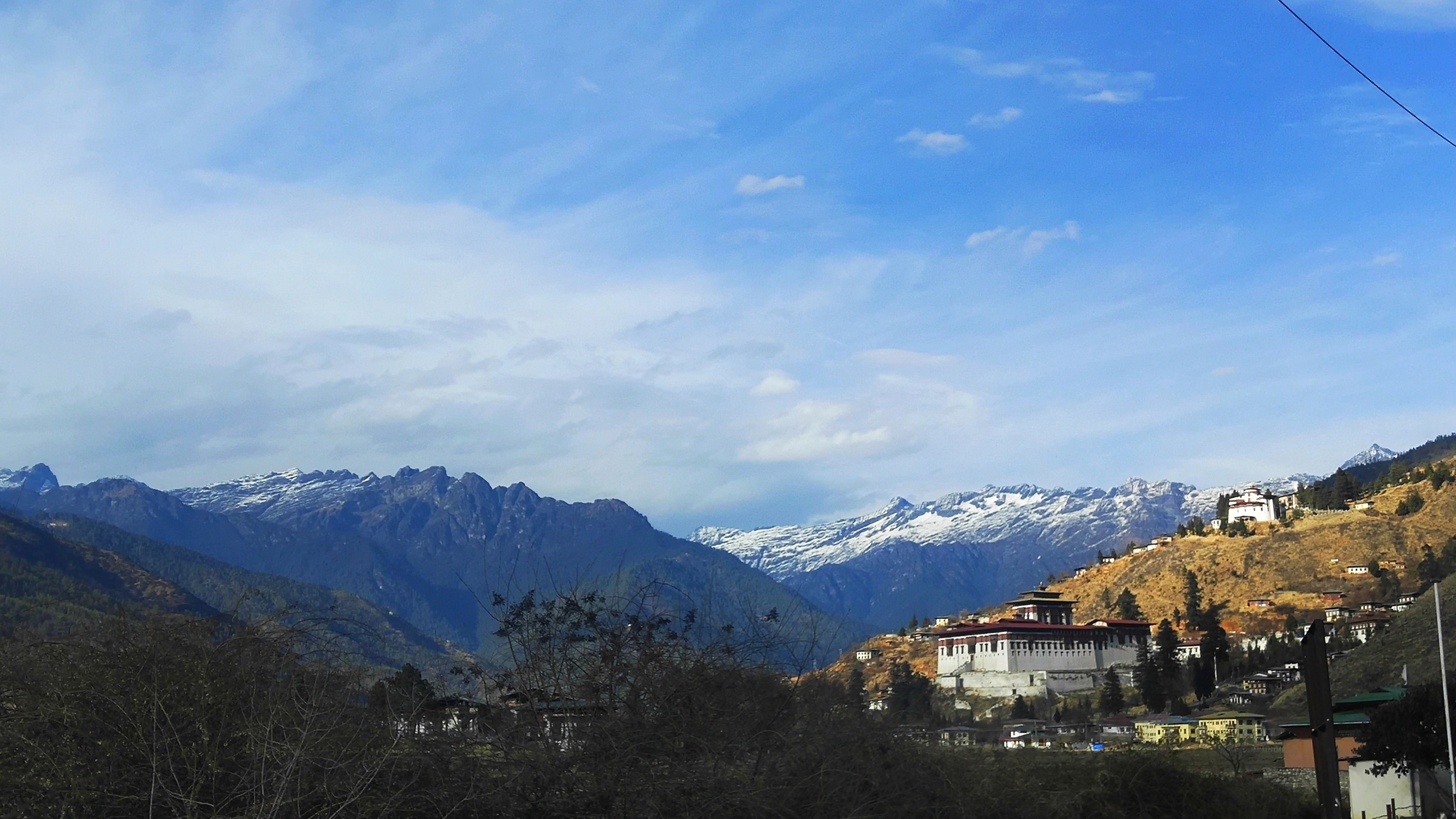 Snowy Bhutan mountain landscape in winter